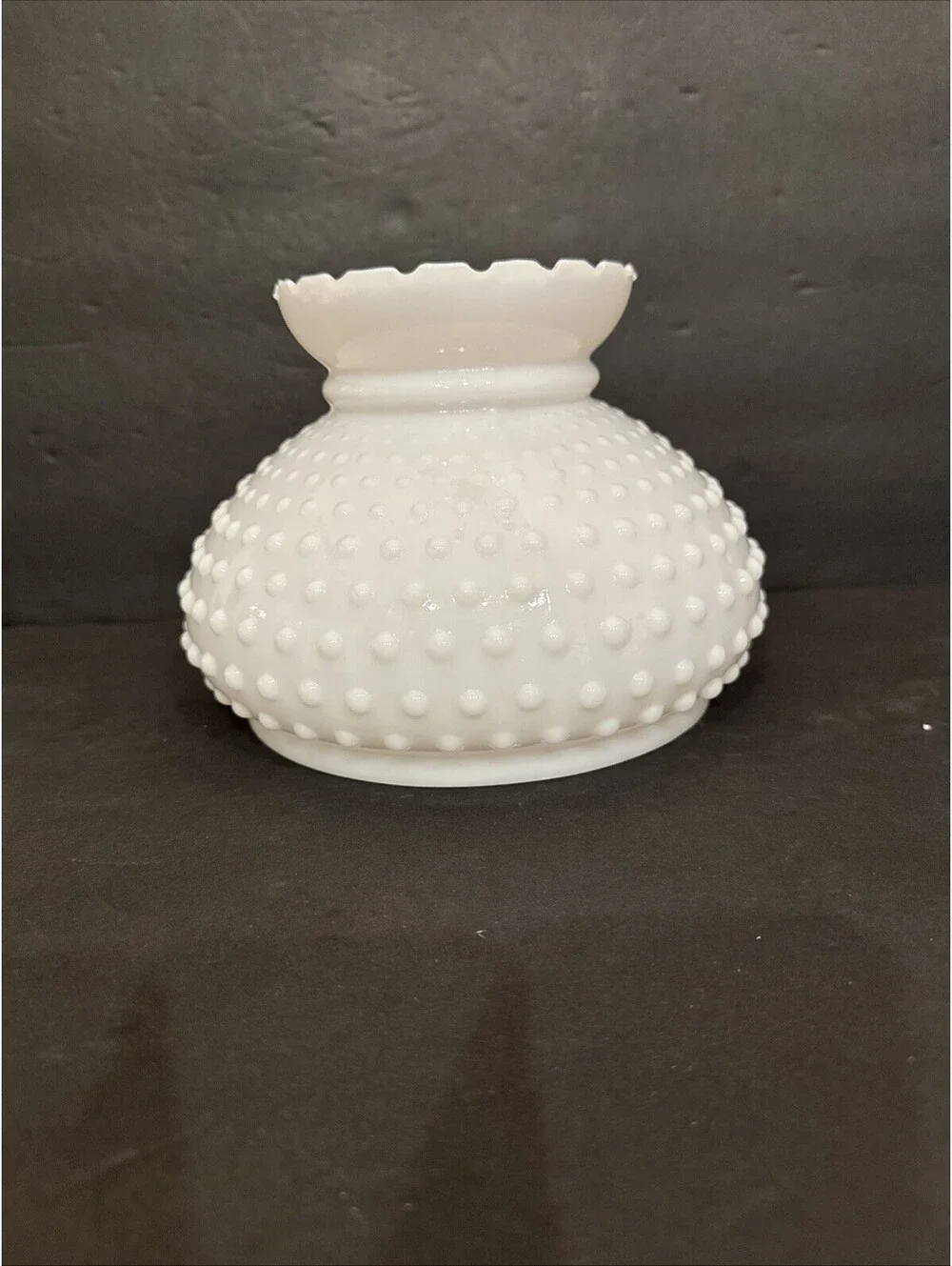 White Milk Glass Hobnail Student Lamp Shade Ruffled Edge 6 7/8” Fitter Hurricane